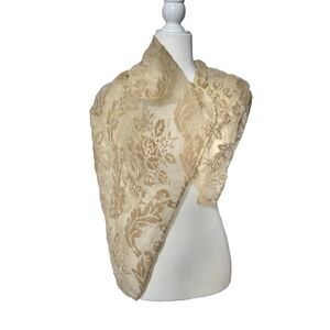 Taupe Velvet Burnout Floral Scarf Shawl Wrap 35x35 Whimsigoth Romantic Boho